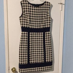 Navy houndstooth knee length dress